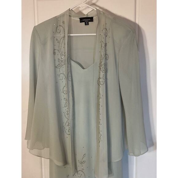 R&M Richards Mint Green Long Formal w/Matching 3/4 Sleeve Jacket Petite 16 - Picture 3 of 10